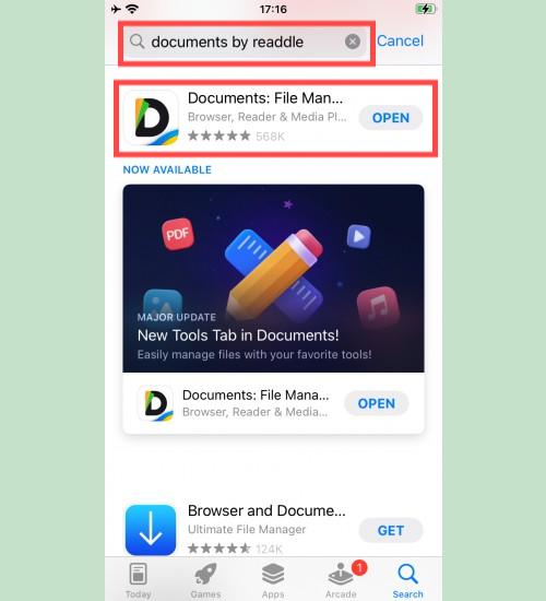 Hledání aplikace Documents by Readdle v App Store: Hledání aplikace 