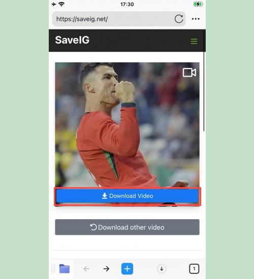 Downloading Video with SaveVid: Previewing an Instagram video on SaveVid within 