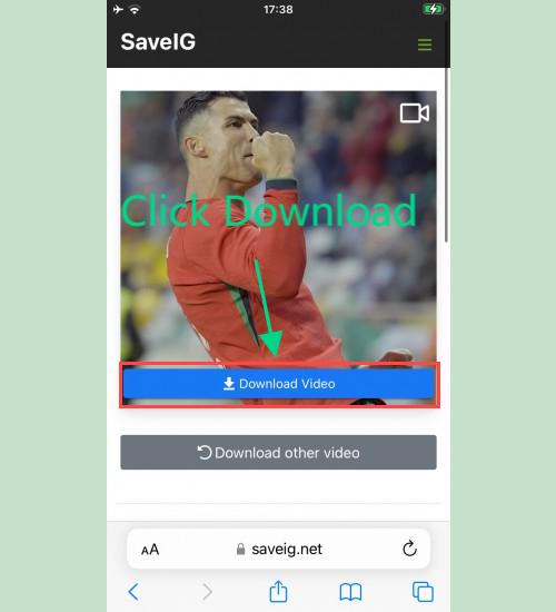 Mengunduh Video Instagram dengan SaveVid: Halaman web SaveVid menunjukkan tombol 