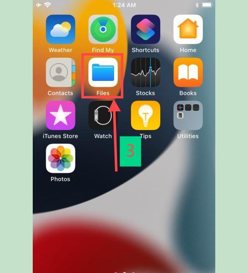 Ngakses Aplikasi Files ing iPhone: Layar ngarep iPhone nganggo aplikasi 